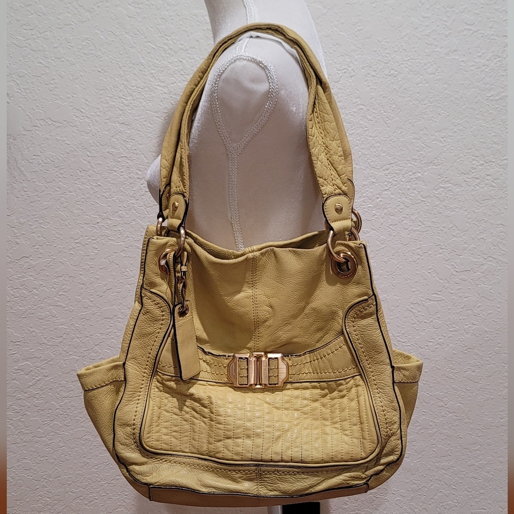 B.Makowsky Yellow Soft Leather Buckle Purse